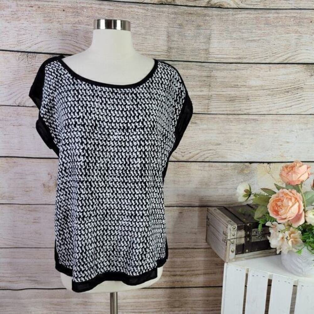 Cynthia Rowley Black White Abstract Blouse Tee Medium